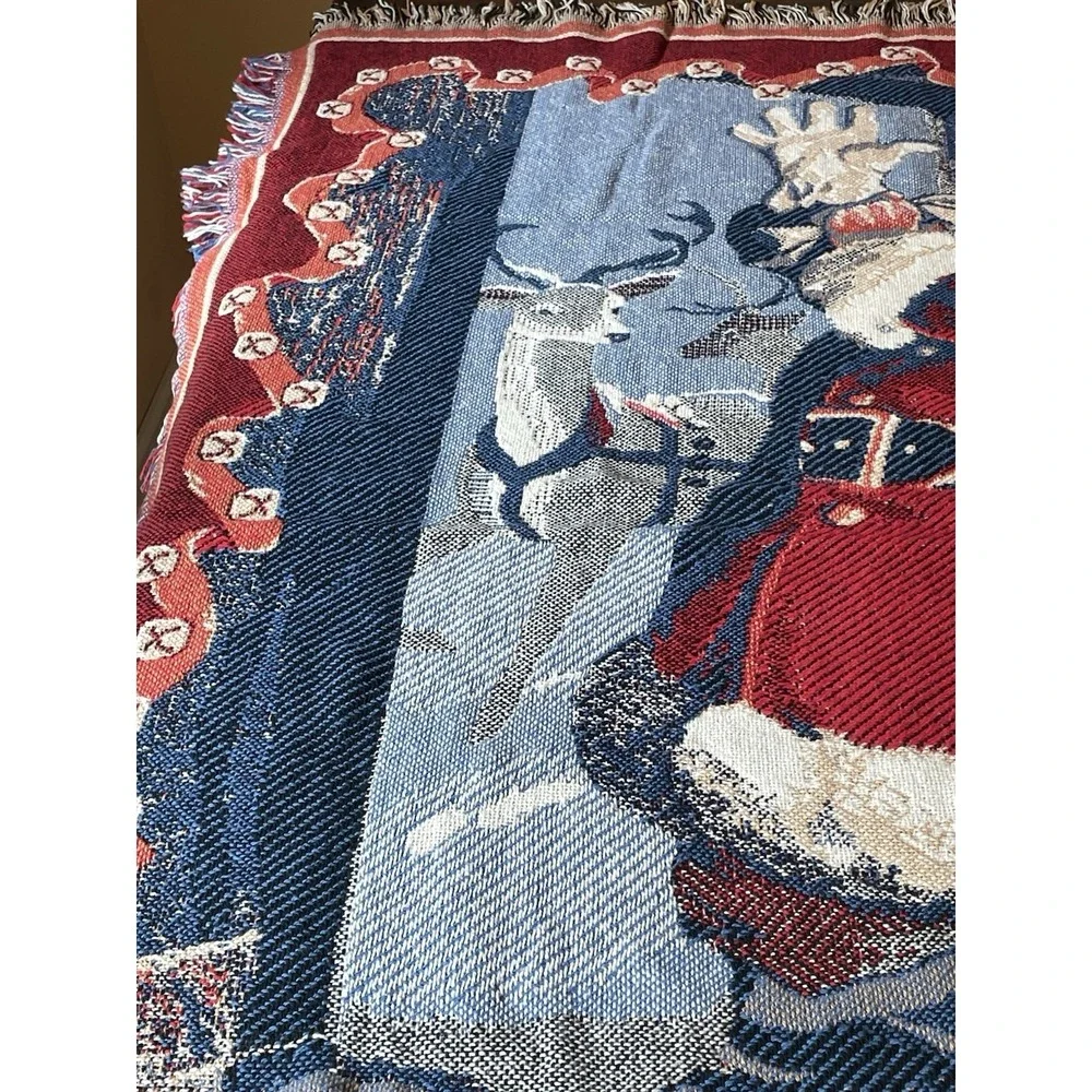 VTG Hallmark Santa Tapestry Throw Blanket 58 x 48